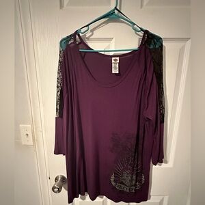 Harley Davidson Purple Lace Sleeve Women's Top - XL